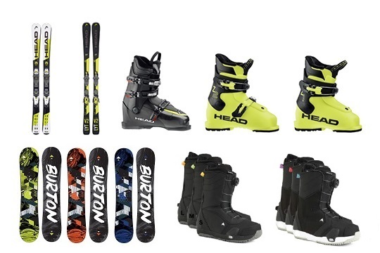 Ski, boots, snowboard